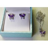 PAIR OF 9CT GOLD AMETHYST AND DIAMOND SET EARRINGS,