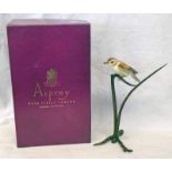 ALBANY WORCESTER PORCELAIN WARBLER ON BRONZE STAND IN ASPREY BOX - 21CM TALL
