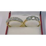 18CT GOLD 3 STONE RING & 15CT GOLD CLUSTER RING. TOTAL WEIGHT 5.