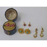 PAIR OF OPAL SET EARRINGS MARKED 9CT , PAIR OF 9CT GOLD TURQUOISE SET EARRINGS,