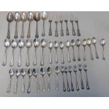 8 SMALL TEASPOONS, 6 CHEESE FORKS, 6 DESSERT FORKS, 6 TABLE SPOONS, 10 LARGE TEASPOONS,