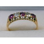 DIAMOND AND RUBY 5 STONE RING,
