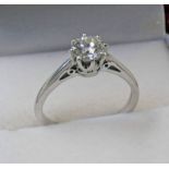18CT GOLD SET MODERN CLASSIC DIAMOND SOLITAIRE RING. COLOUR K-L CLARITY Si SIZE 0.