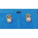 PAIR OF GREY CULTURED PEARL & DIAMOND EARDROPS,