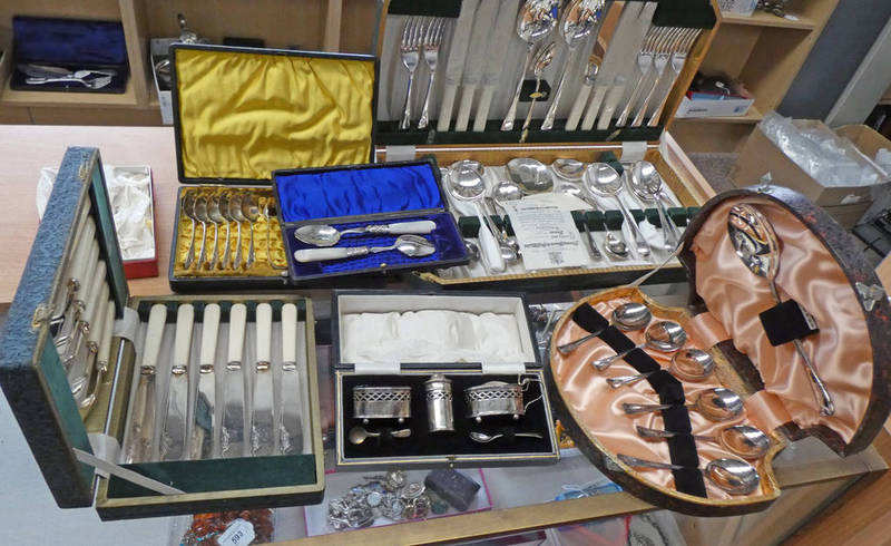 VARIOUS CASED SILVER PLATED CUTLERY,