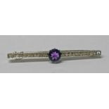 DIAMOND & AMETHYST SET BROOCH - 5CM