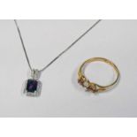 9CT GOLD DIAMOND & GARNET SET PENDANT ON FINE 9CT GOLD CHAIN,