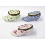 3 LIMOGE PORCELAIN SHOE LIDDED BOXES