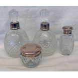 4 SILVER TOPPED CUT GLASS SCENT BOTTLES
