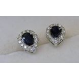 18CT WHITE GOLD SAPPHIRE & DIAMOND EAR STUDS,