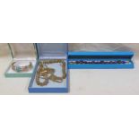 SILVER BANGLE WITH BLUE STONE IN FITTED CASE, LAPIZ LAZULA BRACELET WITH SILVER CLASP,