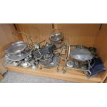 LARGE SELECTION OF SILVER PLATED WARE INCLUDING ENTREE DISHES, SILVER PLATED SALVER,