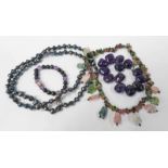 FRESHWATER PEARL DOUBLE STRAND NECKLACE, PURPLE BEAD BRACELET ,