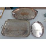 2 OVAL SILVER PLATED TRAYS & RECTANGULAR SILVER PLATED TRAY
