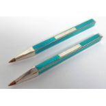 2 SILVER ENAMEL BALLPOINT PENS