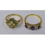 9CT GOLD OPAL & EMERALD SET RING & DIAMOND AND OVAL GEM SET RING MARKED 18CT Condition