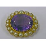 LATE 19TH CENTURY OR EARLY 20TH CENTURY OVAL AMETHYST & PEARL SET BROOCH - 3.