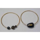 2 18CT GOLD MICHELETTO WOODEN PEBBLE DECORATED BANGLES