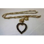 SAPPHIRE SET HEART PENDANT MARKED 750 ON CHAIN MARKED 750 TOTAL WEIGHT 12 GRAMS