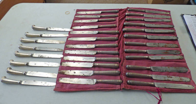 24 SILVER HANDLED STEEL KNIVES POSSIBLY,