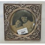 SQUARE SILVER FRAME BIRMINGHAM 1902 WITH CIRCULAR BEVELLED GLASS INSERT,