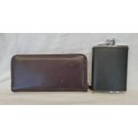 LEATHER CURVED HIP FLASK BY ETTINGER LONDON,