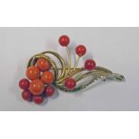 LATE 19TH CENTURY CORAL BEAD BROOCH