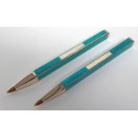 2 SILVER ENAMEL BALLPOINT PENS