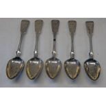 SET OF 5 19TH CENTURY PROVINCIAL FIDDLE PATTER TEASPOONS WITH OBSCURE MARKS