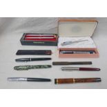 2 PARKER FOUNTAIN PENS, PLATIGNUM PEN, ONOTO PEN BY DELARUE,