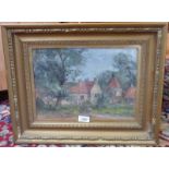 GILT FRAMED OIL PAINTING 19TH CENTURY FARM SCENE 24 X 34 CMS