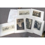 FOLDER CONTAINING 6 ORIGINAL ETCHINGS BY W L WYLLIE R A, AXEL H HAIGRE,