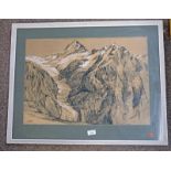 PETER T BISSET SCHRECKHORN SIGNED FRAMED WATERCOLOUR 43 X 62 CM