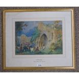 CHARLES CATTERMOLE A HUNTING PARTY WITH OLD LABEL TO REVERSE GILT FRAMED WATERCOLOUR 24 X 34 CM