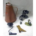 EVERGREEN STUDIO METAL FIGURE OF FISHERMAN SIGNED JOHN BALL, 19TH CENTURY COPPER JUG, METAL FIGURES,