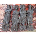 4 CHINESE CARVED HARDWOOD FIGURES 40CM Condition Report: Figure holding snake has