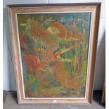 FRANK ROBBIE, PLOUGH SHARES & GRASS, SIGNED, FRAMED OIL PAINTING,