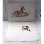 EILEEN A SOPER ANIMALS SIGNED 2 UNFRAMED WATERCOLOURS 27 X 37 CM