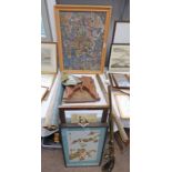 VARIOUS ORIENTAL WARE INCLUDING SEWN WORK WALL, HANGING FRAMED EASTERN PAINTING 48 X 58 CM,