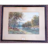 HAMILTON GLASS ON THE ESK SIGNED FRAMED WATERCOLOUR 31 X 43 CM