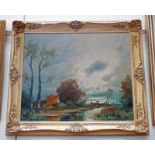 A HERBE, EVENING, FRAMED OIL PAINTING,