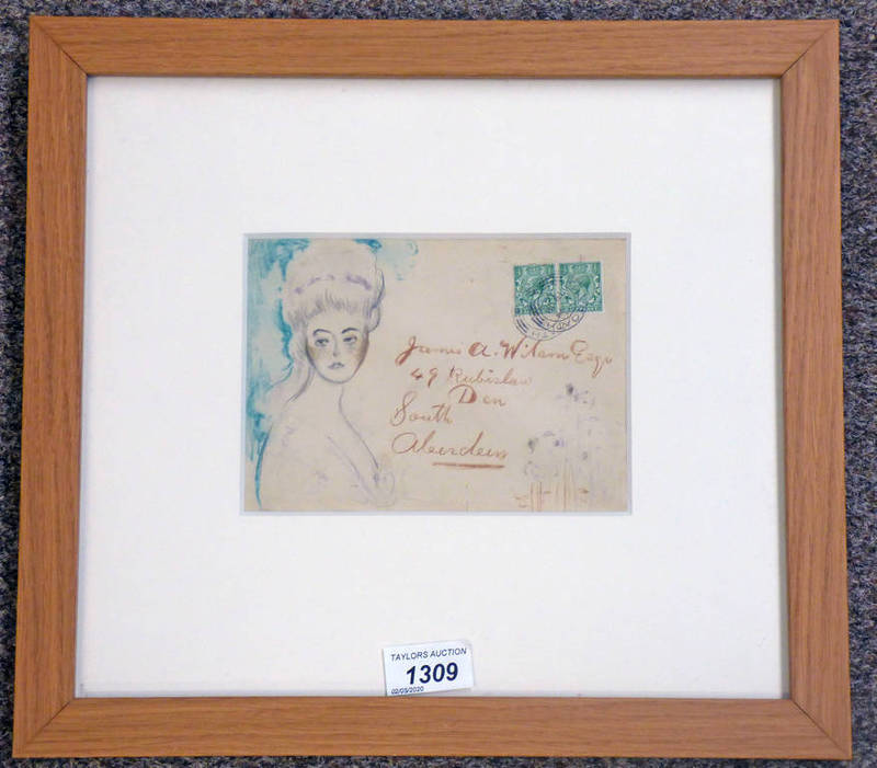 JAMES WATTERSTON HERALD YOUNG WOMAN DRAWN ON AN ENVELOPE PROVENANCE EWAN MUNDY FINE ART