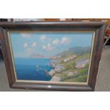 FRAMED OIL PAINTING OF MEDITERRANEAN COASTAL VILLAGE 60 X 90CM Condition Report: