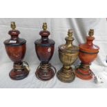 SET OF 4 WOODEN LAMPS,