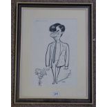 COIA GARRISON KEILLOR SIGNED FRAMED PEN AND INK CARICATURE 40 X 26CM