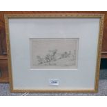 EILEEN SOPER THE TUG OF WAR SIGNED IN PENCIL GILT FRAMED ETCHING 10 X 17 CM