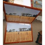 2 LARGE DECORATIVE WALNUT EFFECT FRAMED PICTURES 74 X 109 CM