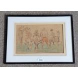 FRAMED WATERCOLOUR THE RIDING SCHOOL INDISTINCTLY SIGNED - 20 X 32 CMS