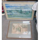 FRAMED WATERCOLOUR ARCHWAY & TREES SIGNED JEAN HUNTER COWAN - 28 X 38 CM & FRAMED WATERCOLOUR