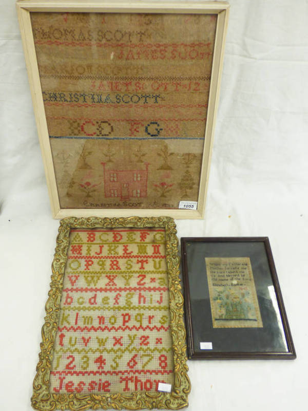 3 19TH CENTURY SAMPLERS, ELIZABETH BOOKER 1845,